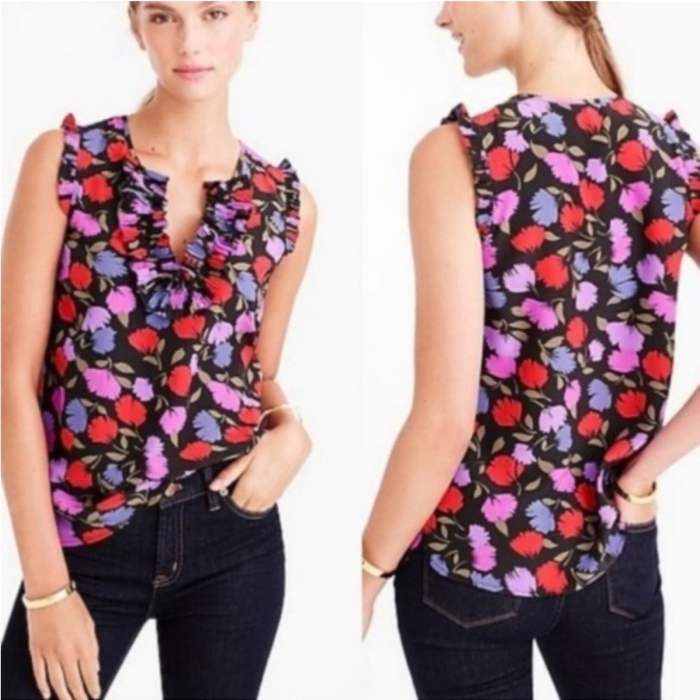 J. Crew Margot Top in Painted Pansy - 100% Silk